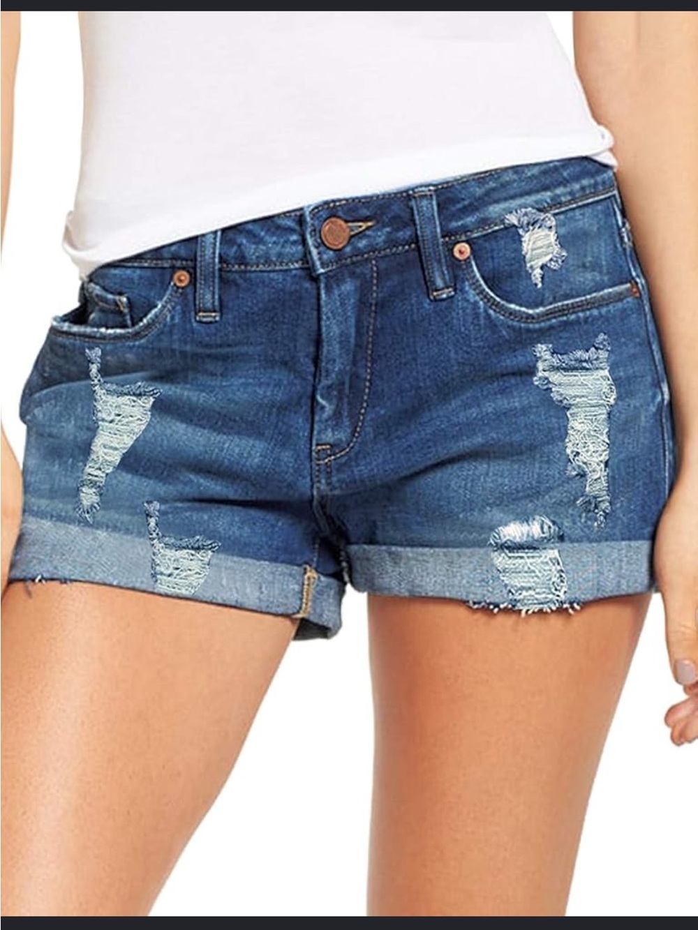 Aeropostale Distressed Blue Denim Roll-Cuff Shorts